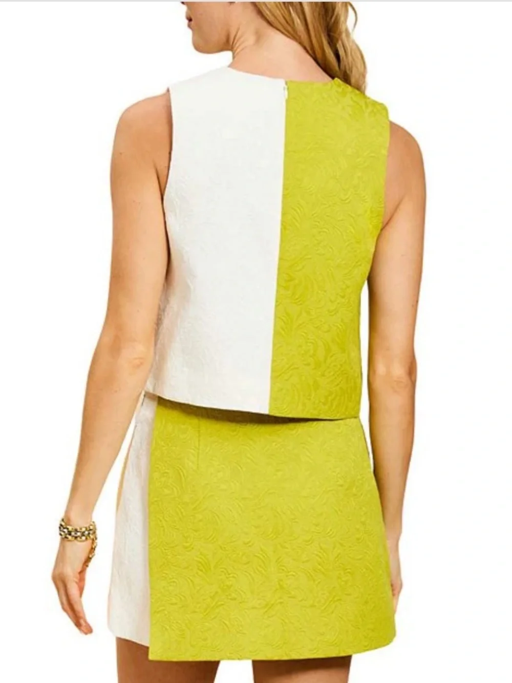 Mestiza New York Etta Crew Neck Sleeveless  green and white Scallop Top - size 6